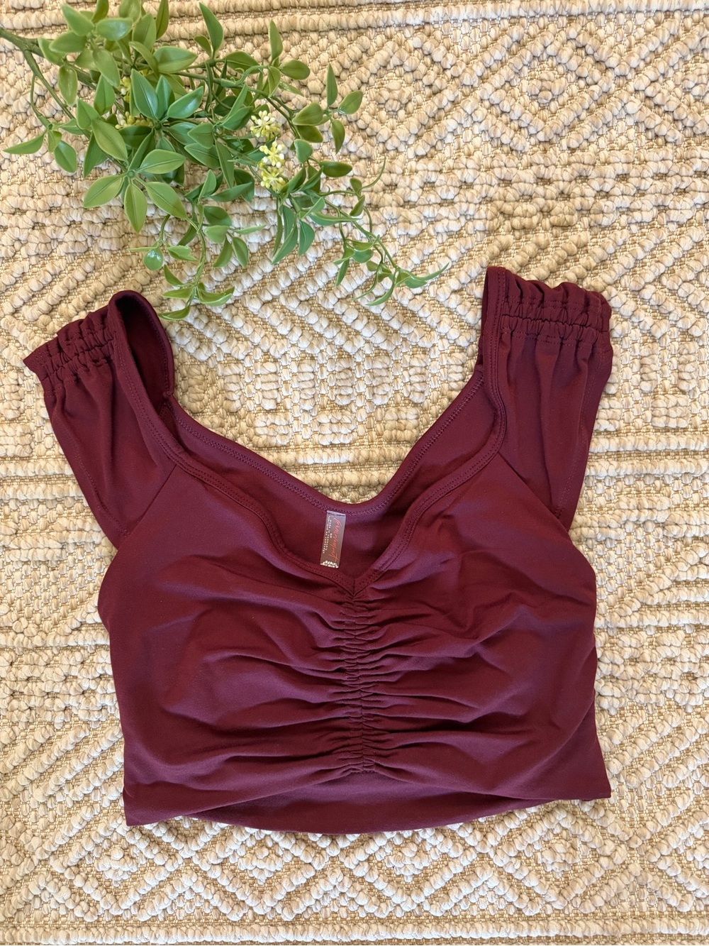 FP Movement by Free People Burgundy Ruched Crop Tank
